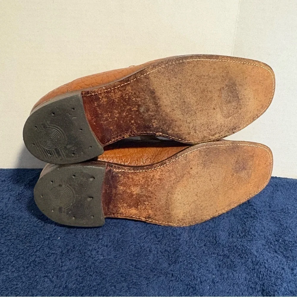 Vtg Men's STUART MCGUIRE Dress Loafers Shoes Sharkskin Brown Leather Size 9.5